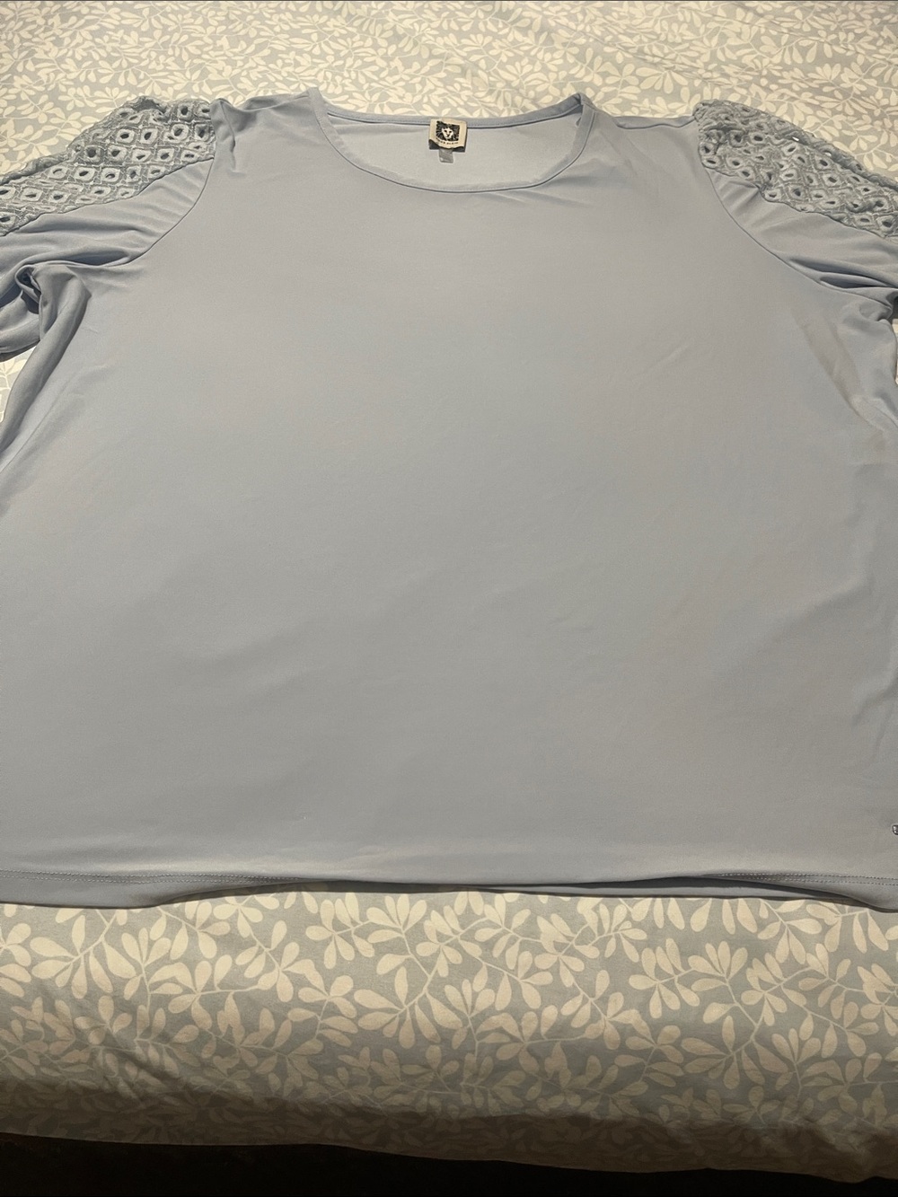 Anne Klein Light Blue Lace-Shoulder Blouse
